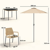 4-Seater Light Brown Rattan Dining Set with Parasol, Glass Top & Stacking Chairs