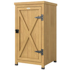 Wooden Garden Shed with Galvanised Top, Shelf and Door, Light Brown