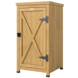 Wooden Garden Shed with Galvanised Top, Shelf and Door, Light Brown