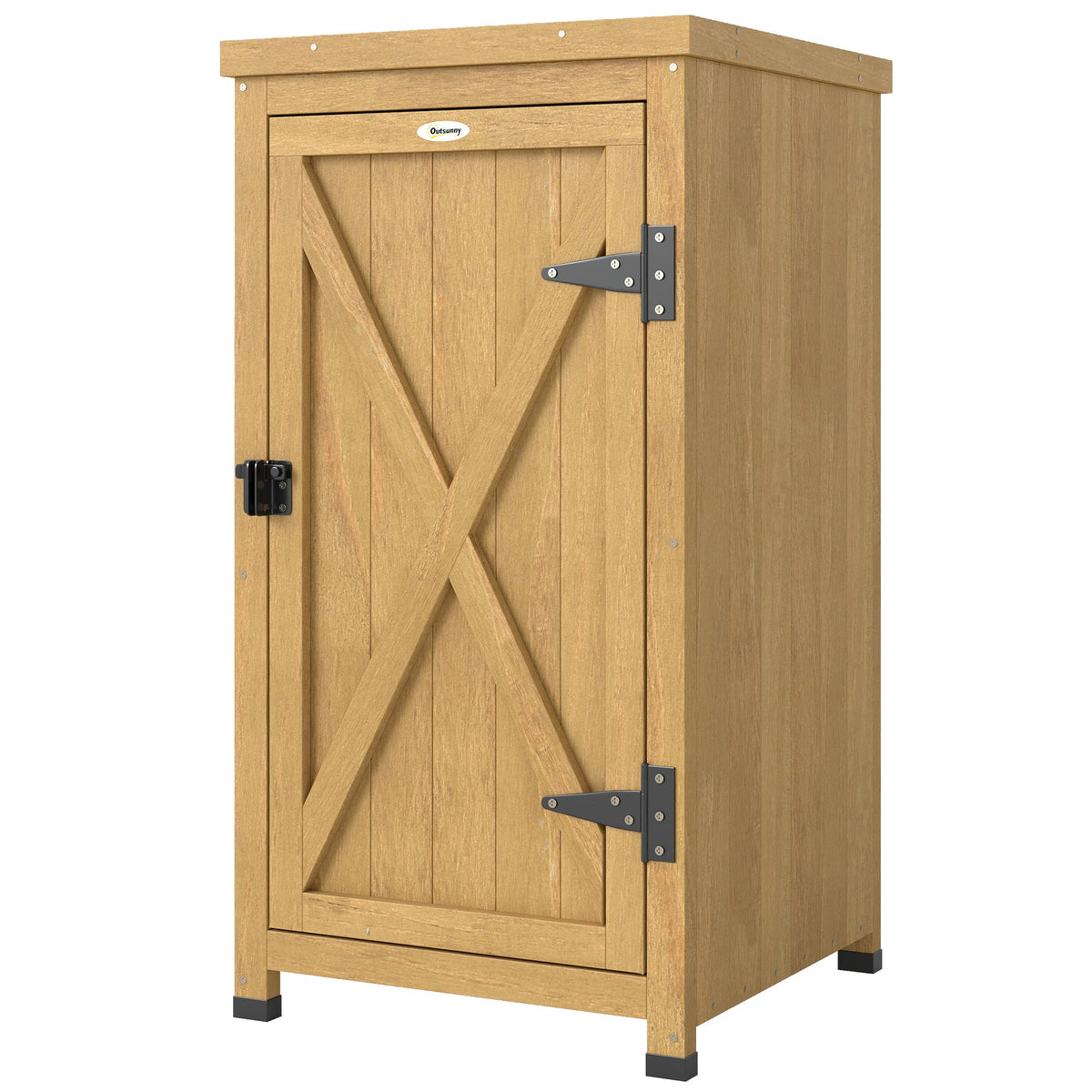 Wooden Garden Shed with Galvanised Top, Shelf and Door, Light Brown