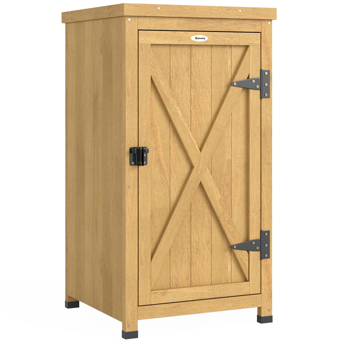Wooden Garden Shed with Galvanised Top, Shelf and Door, Light Brown