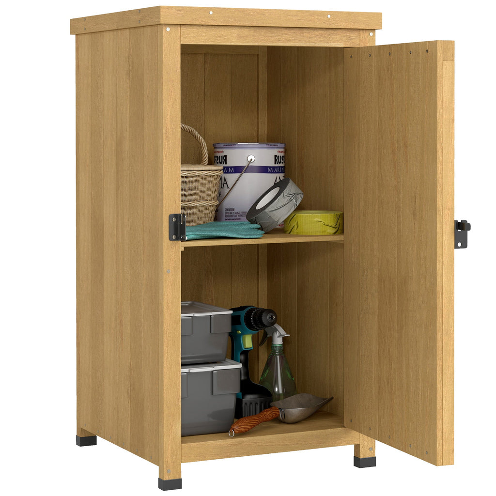 Wooden Garden Shed with Galvanised Top, Shelf and Door, Light Brown