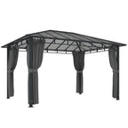 3 x 4 m Hardtop Gazebo with Polycarbonate Roof and Curtains, Dark Grey