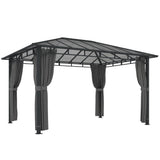 3 x 4 m Hardtop Gazebo with Polycarbonate Roof and Curtains, Dark Grey