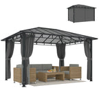 3 x 4 m Hardtop Gazebo with Polycarbonate Roof and Curtains, Dark Grey