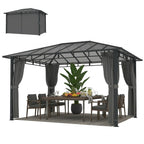 3 x 4 m Hardtop Gazebo with Polycarbonate Roof and Curtains, Dark Grey