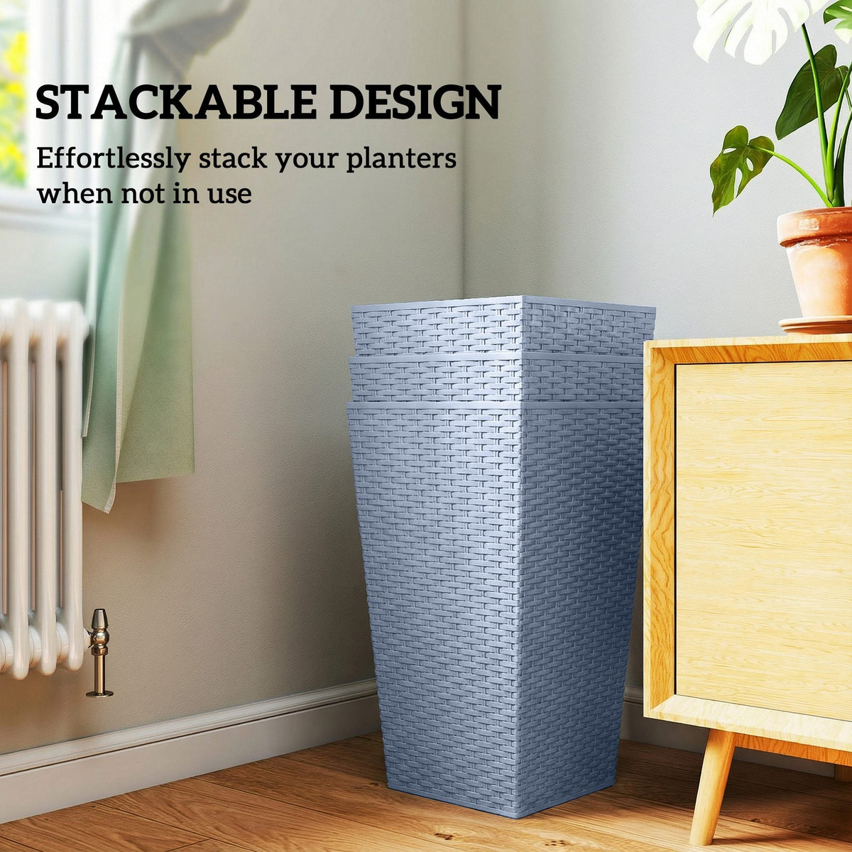 3 Piece 24" Tall Planters with Drainage Holes, Light Gray