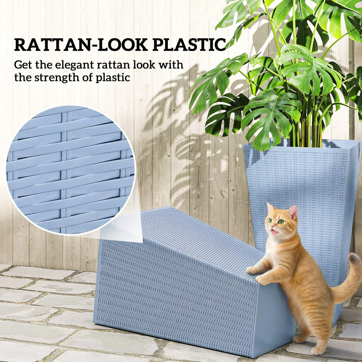 3 Piece 24" Tall Planters with Drainage Holes, Light Gray