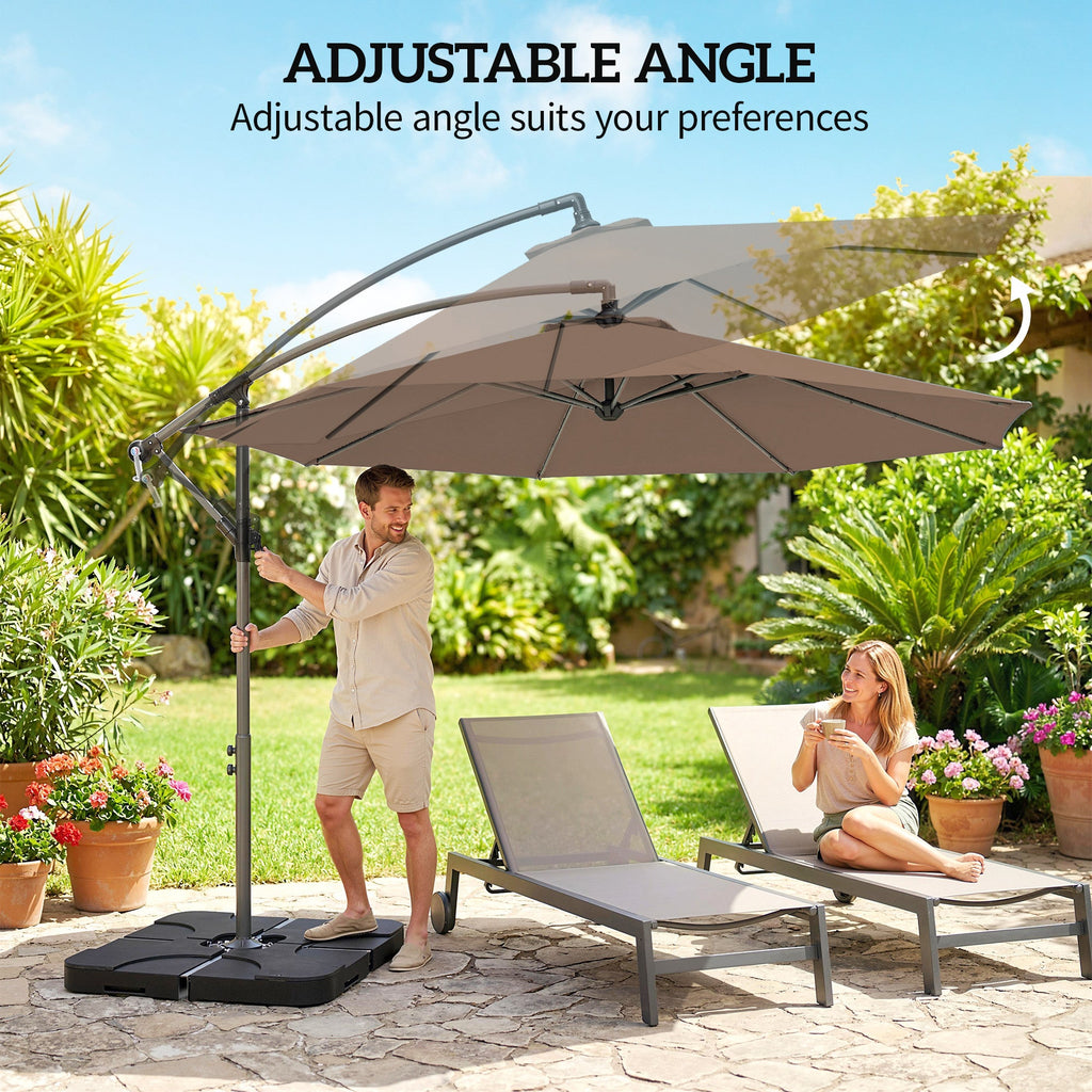 3 m Cantilever Parasol with Weights, Cover & Cross Base, Coffee