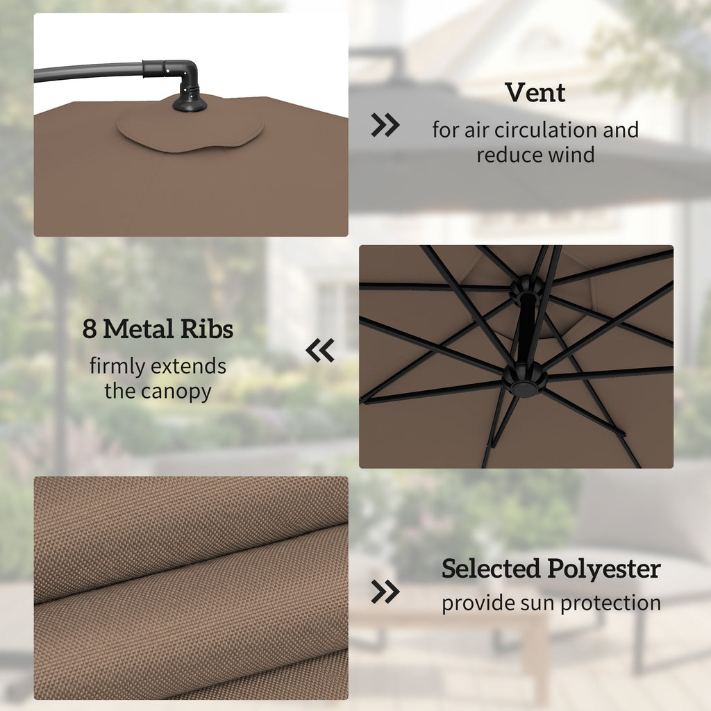 3 m Cantilever Parasol with Weights, Cover & Cross Base, Coffee