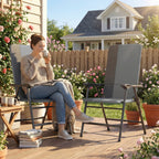 2 Piece Folding Patio Chairs with High Back and Armrests, Light Gray