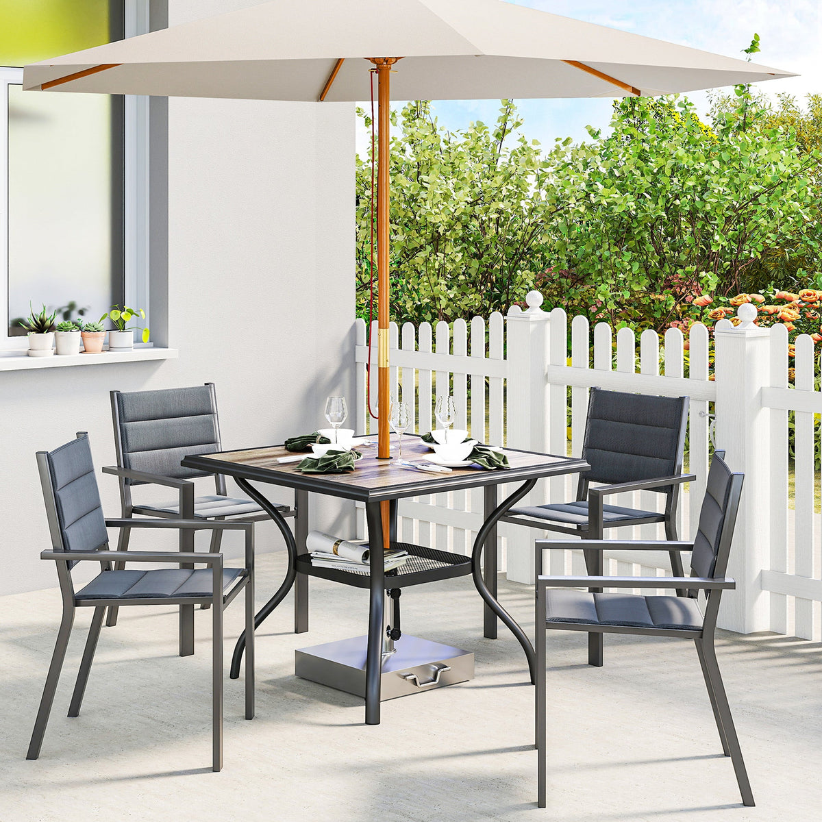 37" Square Outdoor Dining Table with Umbrella Hole, Gray
