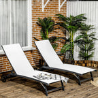 Set of 2 Outdoor Lounge Chairs with Wheels and Mesh Seat, Cream White