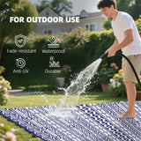 9' x 18' Reversible Outdoor Rug, Blue White Geometric