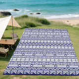 9' x 18' Reversible Outdoor Rug, Blue White Geometric