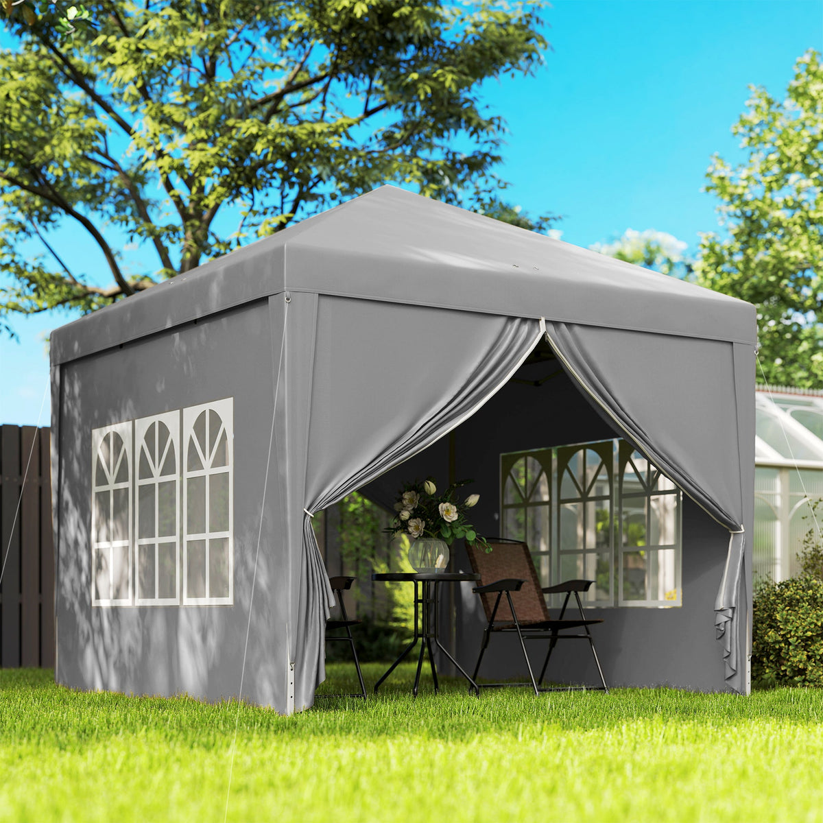 10' x 10' Outdoor Pop-Up Party Tent with Carry Bag, Light Grey
