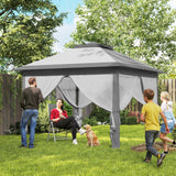 11' x 11' Pop Up Canopy with Double Roof and Mesh Sidewalls, Light Grey