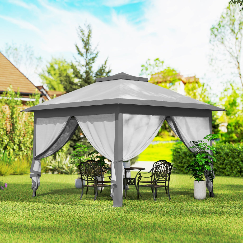 11' x 11' Pop Up Canopy with Double Roof and Mesh Sidewalls, Light Grey