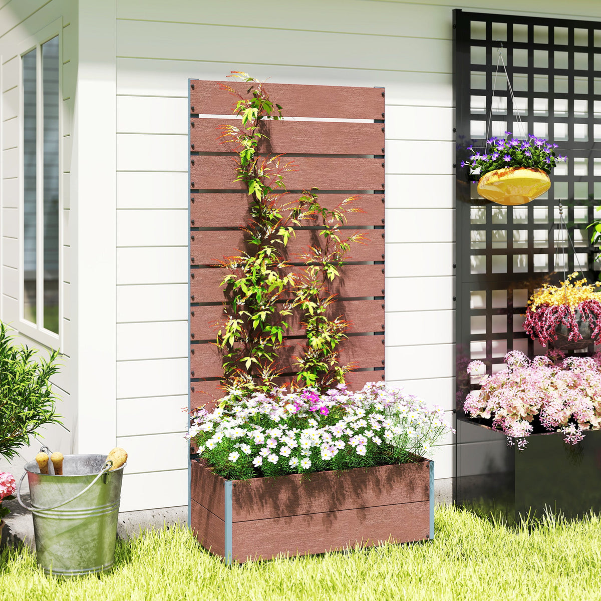 28" x 15" x 59" Raised Garden Bed with Trellis, Light Brown