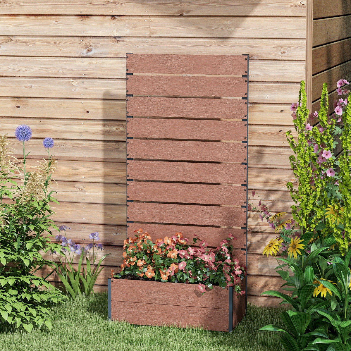 28" x 15" x 59" Raised Garden Bed with Trellis, Light Brown