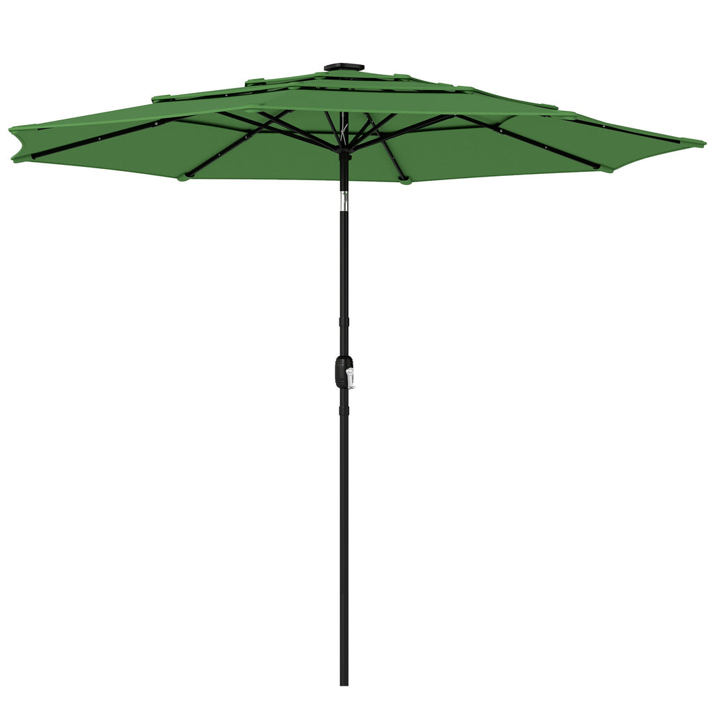 3 m Garden Parasol with 3-Tier Roof, Crank Handle & Tilt, Green