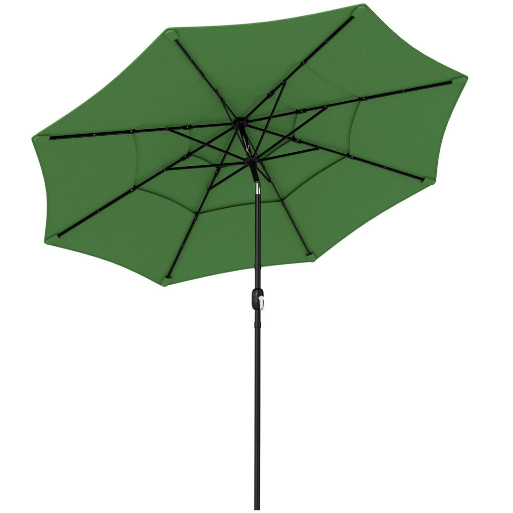 3 m Garden Parasol with 3-Tier Roof, Crank Handle & Tilt, Green