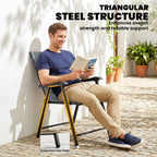Set of 2 Folding Garden Chairs with High Back and Armrests, Light Grey