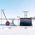 29" x 18" Heavy Duty Metal Snow Pusher with Wheels, 5-Level Adjustable Handle, Black