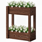 2-Tier Wooden Raised Planter with Liner, 60 x 25 x 70 cm