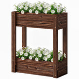 2-Tier Wooden Raised Planter with Liner, 60 x 25 x 70 cm
