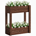 2-Tier Wooden Raised Planter with Liner, 60 x 25 x 70 cm