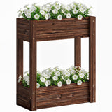 2-Tier Wooden Raised Planter with Liner, 60 x 25 x 70 cm