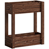 2-Tier Wooden Raised Planter with Liner, 60 x 25 x 70 cm