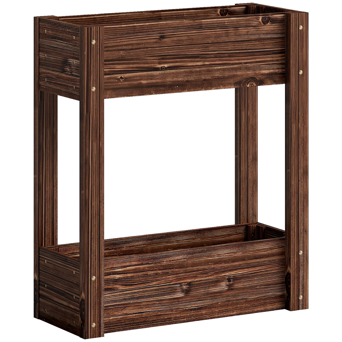 2-Tier Wooden Raised Planter with Liner, 60 x 25 x 70 cm