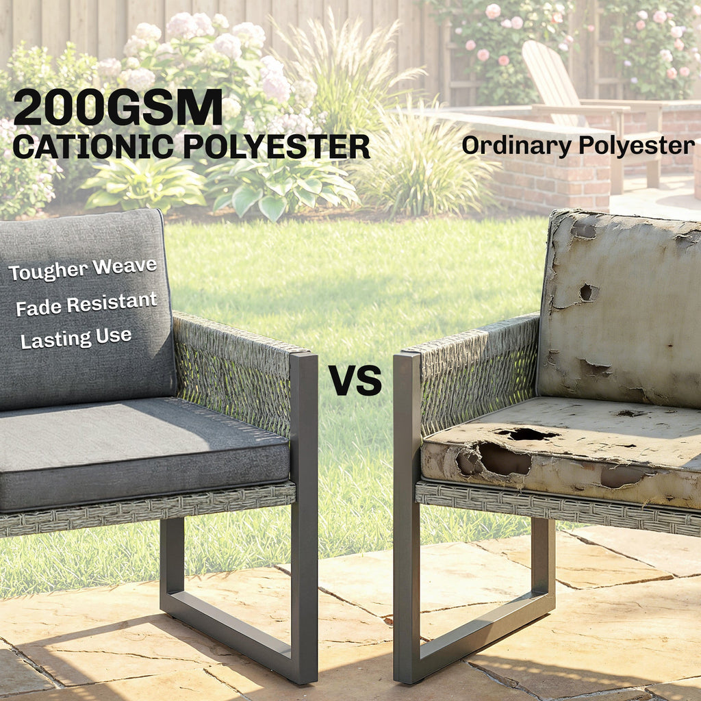 4 Piece Rattan Garden Furniture Set with 3 Loveseats, Grey