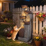 51.2" 5-Tier Water Fountain with LED Lights and Adjustable Flow, Gray/Brown