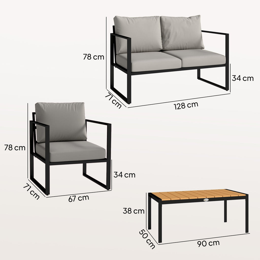 4 Piece Garden Furniture Set with Loveseat, Armchairs and Slatted Table, Grey