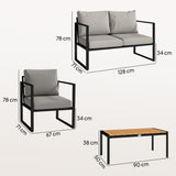 4 Piece Garden Furniture Set with Loveseat, Armchairs and Slatted Table, Grey