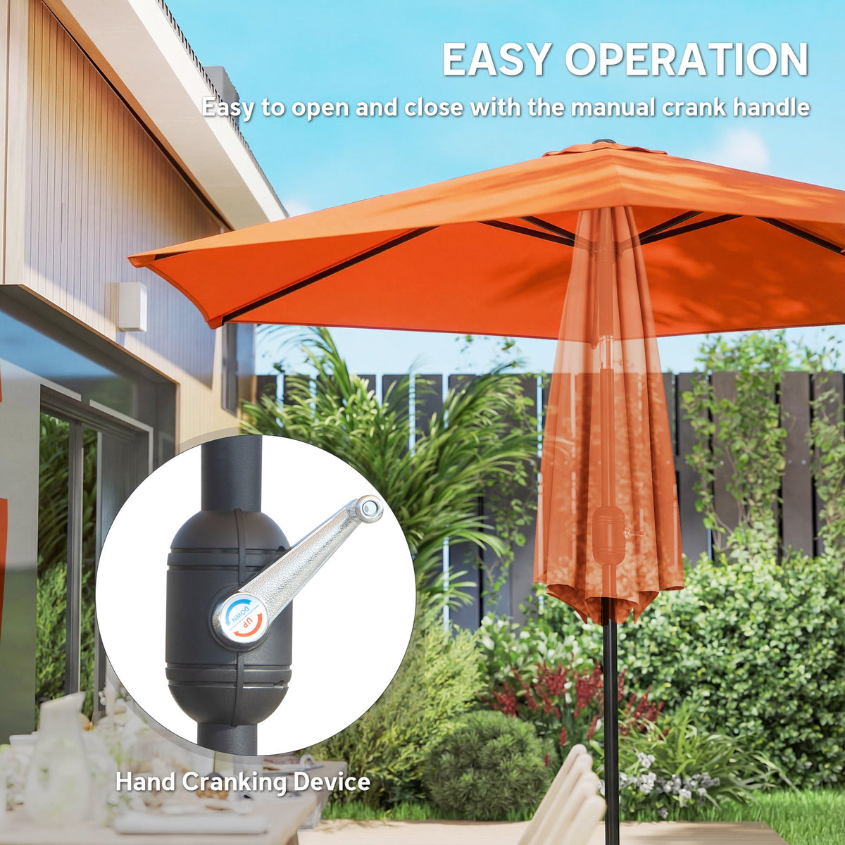 2.6 m Garden Parasol with Tilt, Crank, Vent & Aluminium Pole, Orange