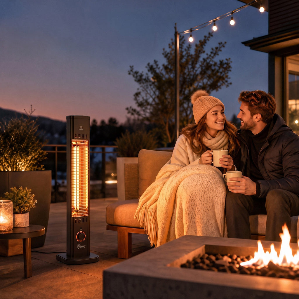 2000 W IR Patio Heater with Cover, Wall or Freestanding, Knob & Remote, Black