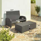 Rattan Patio Daybed with Storage Ottoman and Adjustable Backrest, Beige
