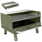Portable Charcoal BBQ Grill with Adjustable Grates and Side Shelf, Green