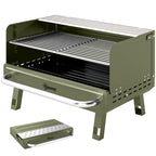 Portable Charcoal BBQ Grill with Adjustable Grates and Side Shelf, Green