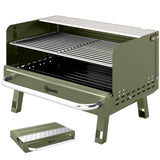 Portable Charcoal BBQ Grill with Adjustable Grates and Side Shelf, Green