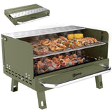 Portable Charcoal BBQ Grill with Adjustable Grates and Side Shelf, Green