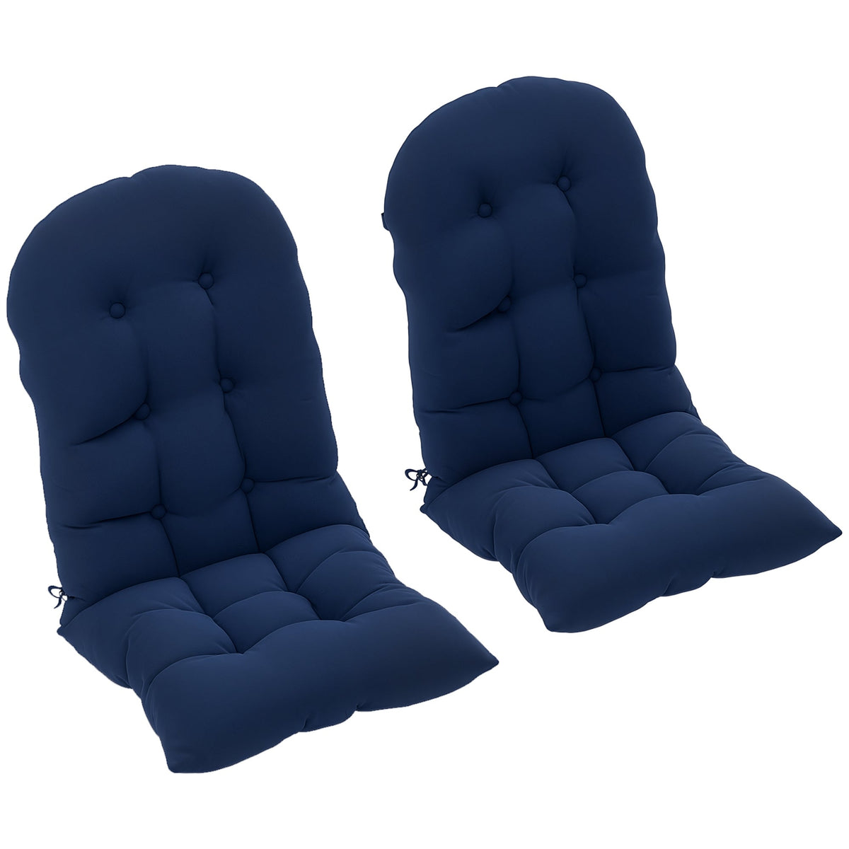 Tufted High-Back Adirondack Cushions Set of 2, Navy, with Ties & Non-Slip