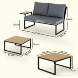 4 Seater Rattan Corner Sofa Set with 2 Nesting Tables, Teak