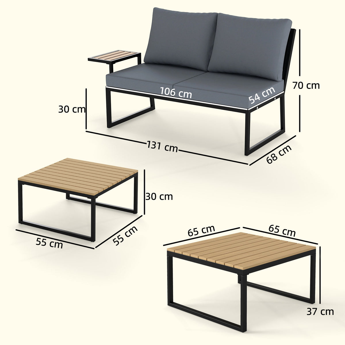 4 Seater Rattan Corner Sofa Set with 2 Nesting Tables, Teak