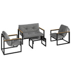 4 Piece Patio Furniture Set with Loveseat, Coffee Table and Thick Cushions, Light Grey