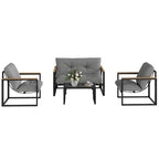 4 Piece Patio Furniture Set with Loveseat, Coffee Table and Thick Cushions, Light Grey
